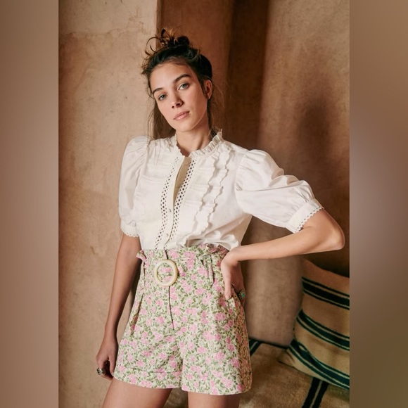 Sezane Rome Shorts Peonies Pink Green Floral Size 38 US 6 - Picture 9 of 9